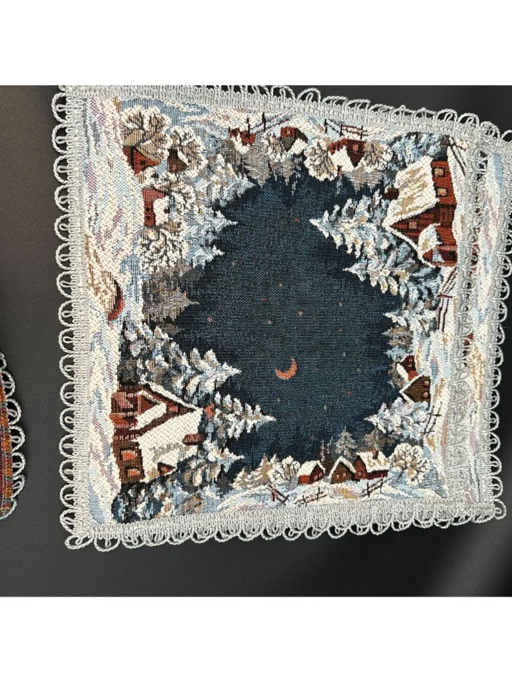6 Christmas Holiday Village Blue White Woven Tapestry Placemats Russian VNC